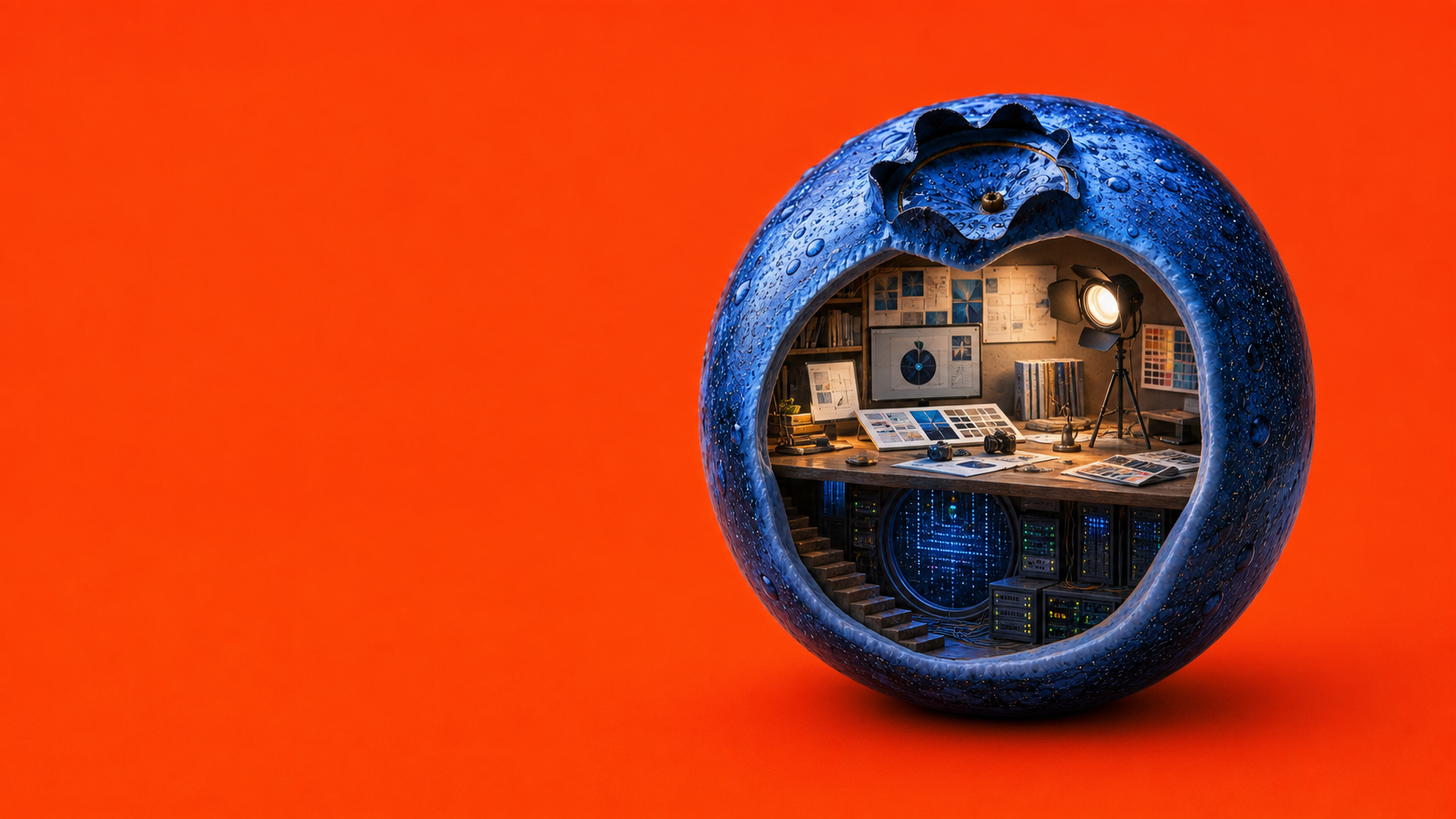 A creative studio and technical engine revealed inside a blueberry